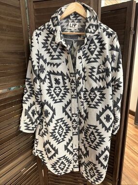 Women’s Faux Wool Aztec Button-Front Overcoat